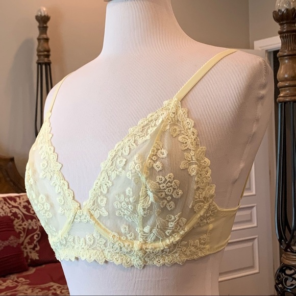32C NWT Free People Veronica Yellow Lace Underwire Bra - Picture 7 of 12
